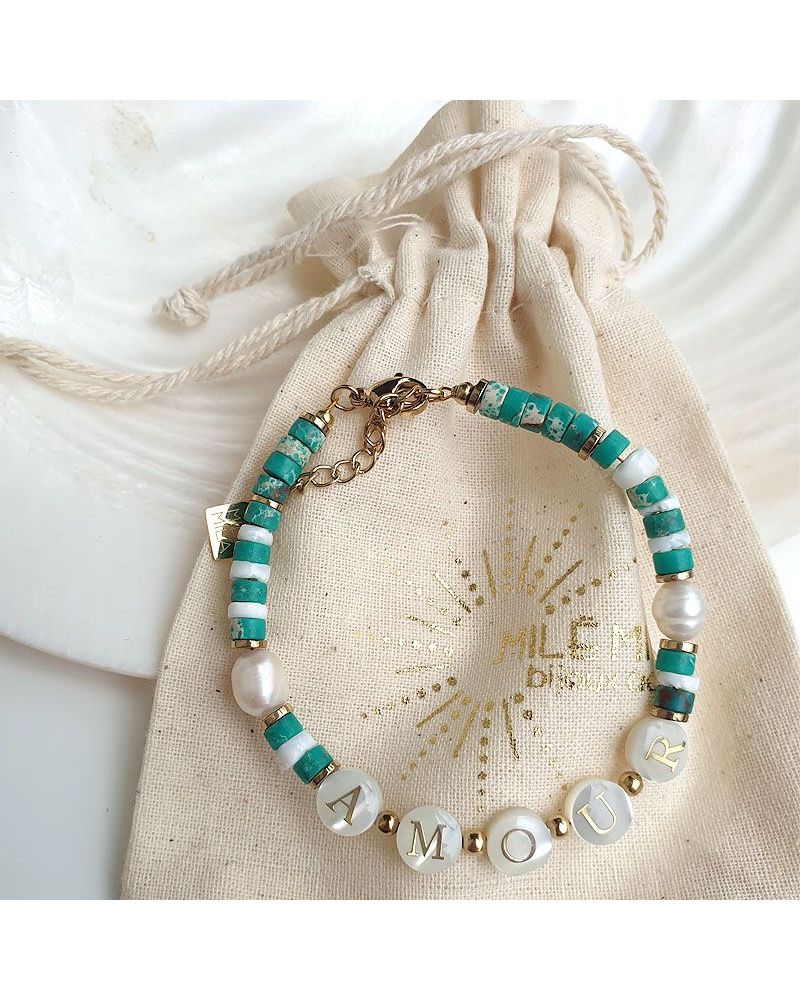 Bracelet Perles Jaspe Impérial Turquoise – Fait Main – Taille Sur Mesure Homme Femme Enfant