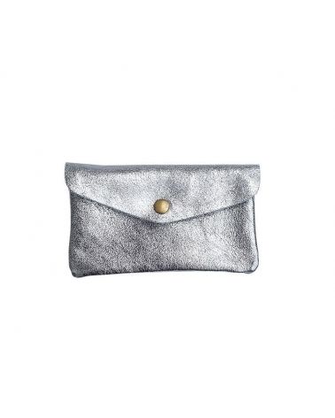 porte monnaie cuir metallisé gris