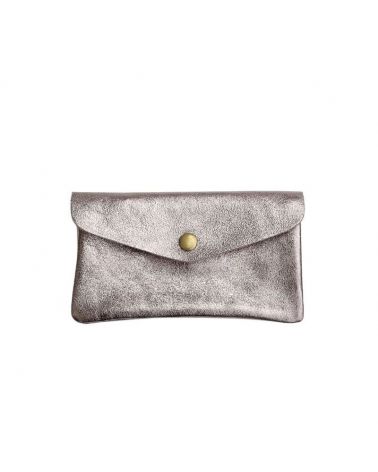 porte monnaie cuir metallisé taupe