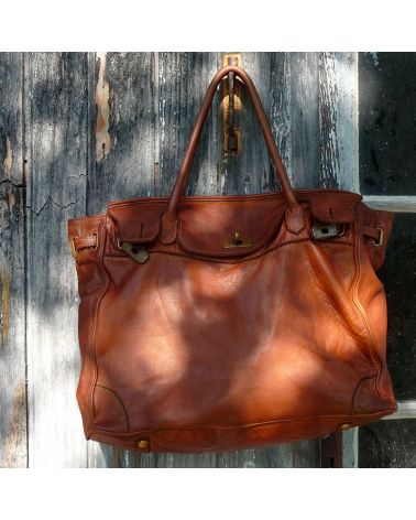 Santaia grand sac cabas cuir effet croco camel fait en italie