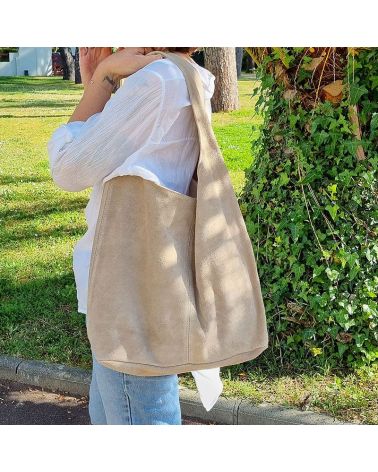 sac daim hobo beige