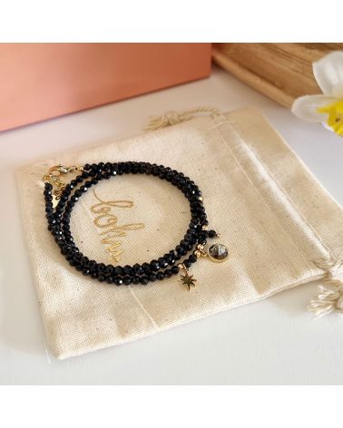 bracelet multirang agate noire