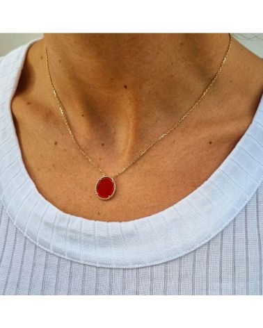 collier or pendentif agate rouge