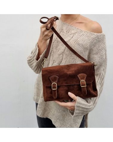 Sac bandoulière forme messenger, Daim Camel