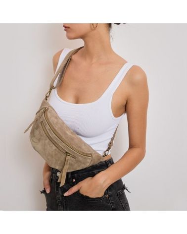 Sac banane en bandoulière taupe femme