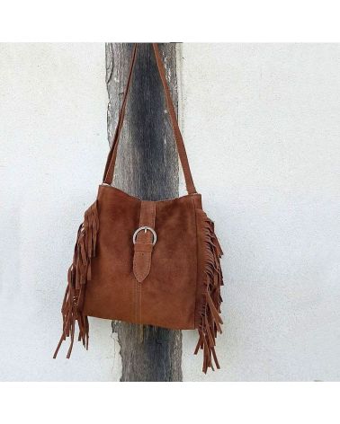 sac boho franges marron