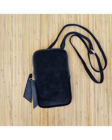 pochette téléphone daim noir