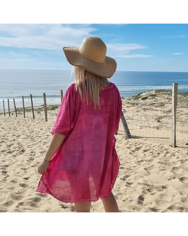 tunique beach coton fuchsia