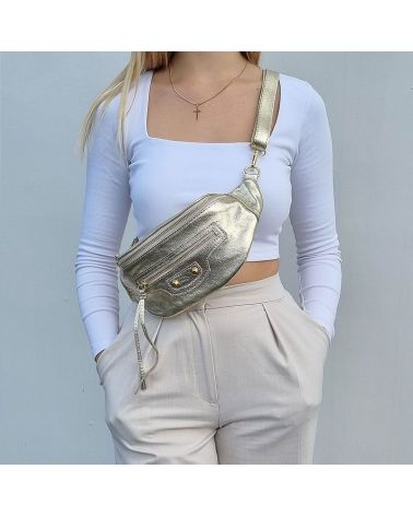 Sac Banane en Cuir Metallise Dore Chic Pratique Zosha Collection