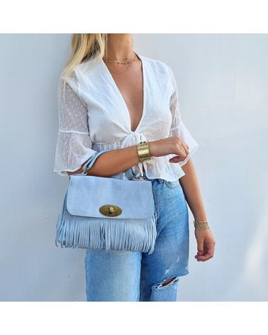 sac franges daim bleu ciel