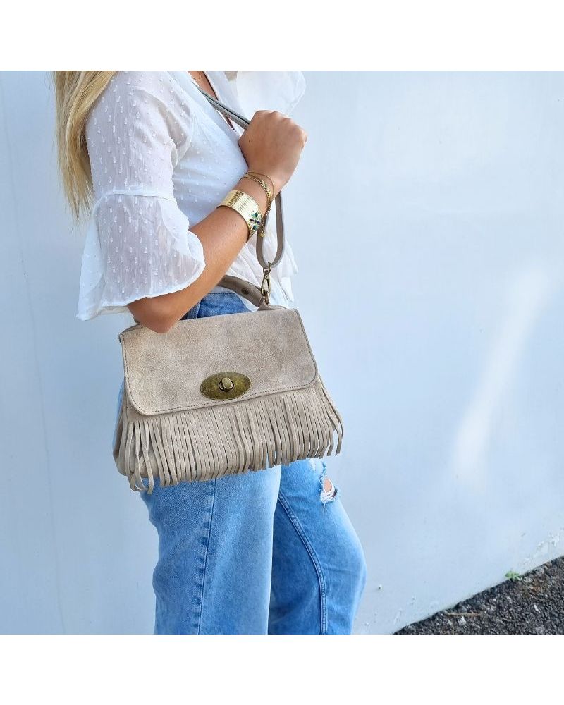 sac daim franges taupe