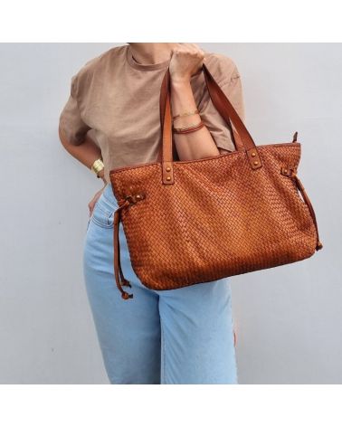 sac cuir tressé vintage