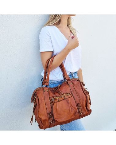 sac cuir esprit vintage camel