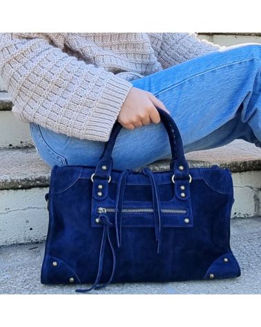 sac à main daim bleu navy