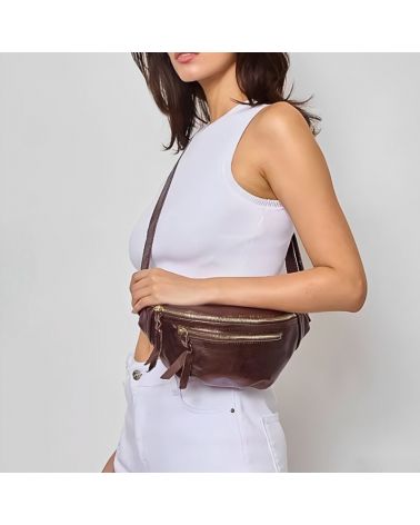 sac banane cuir irisé chocolat