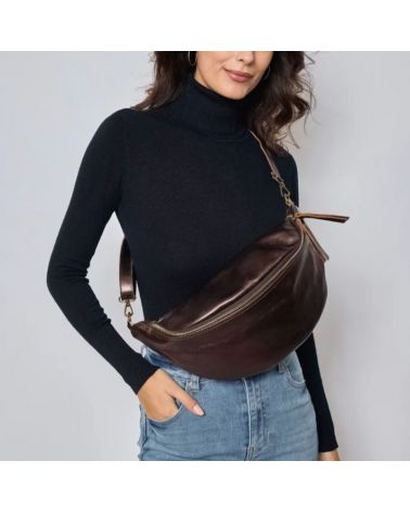 sac banane XL cuir irisé choco