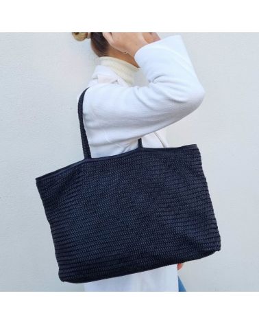 sac cabas cuir tressé noir