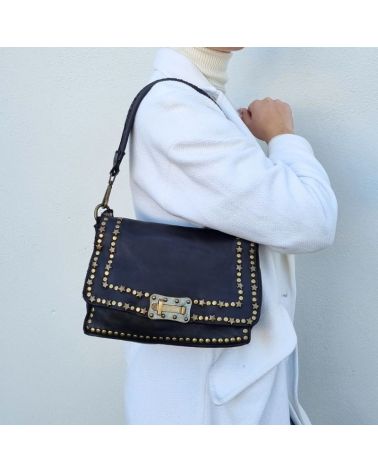 sac cuir vintage noir clouté rivets