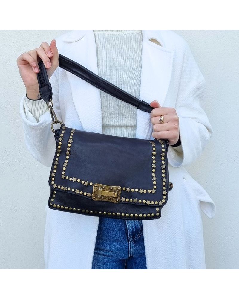 sac clouté cuir vintage noir