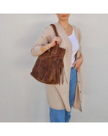 sac cabas franges taupe