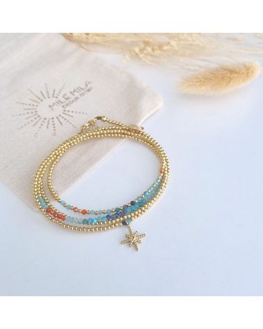 bracelet multitours pierres bleu/orange