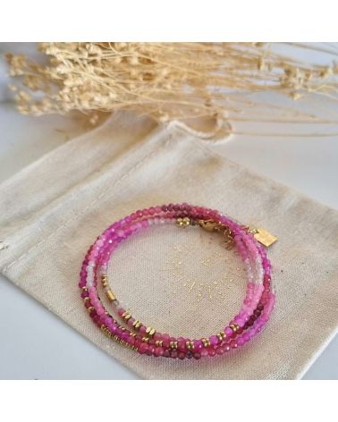 bracelet multitours quartz rose