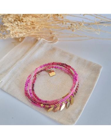 bracelet multitours quartz rose