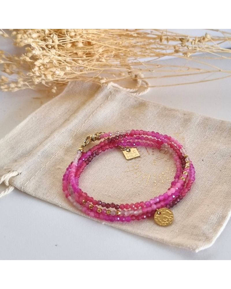 bracelet multitours quartz rose