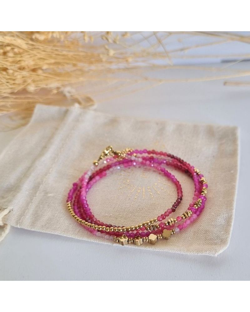 bracelet multitours quartz rose