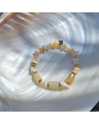 bracelet pierre de soleil citrine perles coquillages