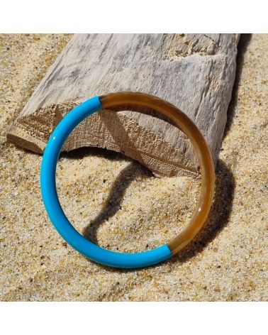 bracelet corne de buffle laqué bleu