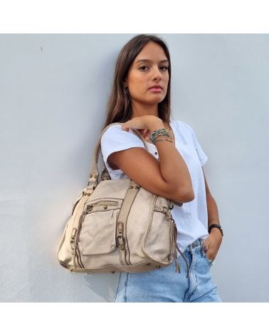 sac esprit vintage cuir beige