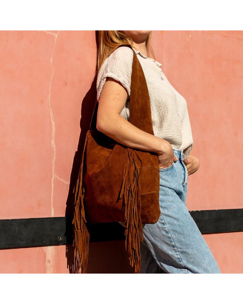 sac en daim à franges style boheme chic