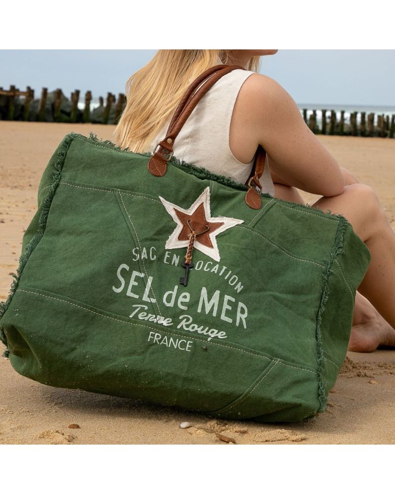sac cabas de plage xl vert cactus
