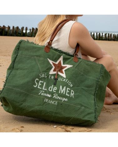 sac cabas de plage xl vert cactus