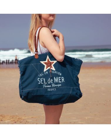 sac cabas de plage xl sel de mer bleu petrole