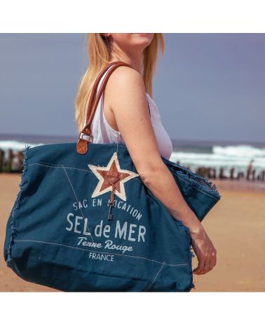 sac cabas de plage xl sel de mer bleu petrole