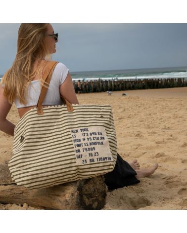 sac cabas de plage oversize rayé beige
