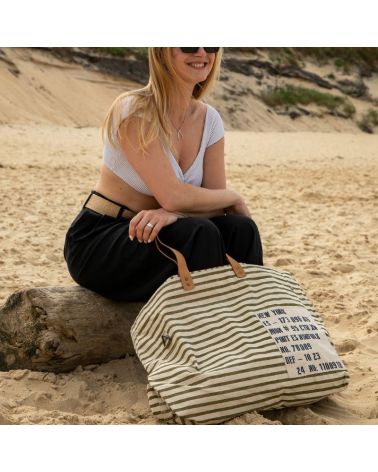 sac cabas de plage oversize rayé beige