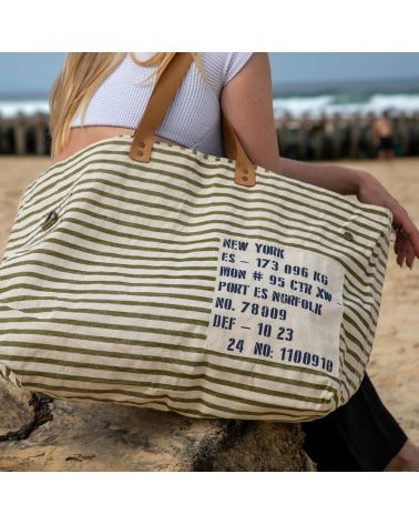 sac cabas de plage oversize rayé beige