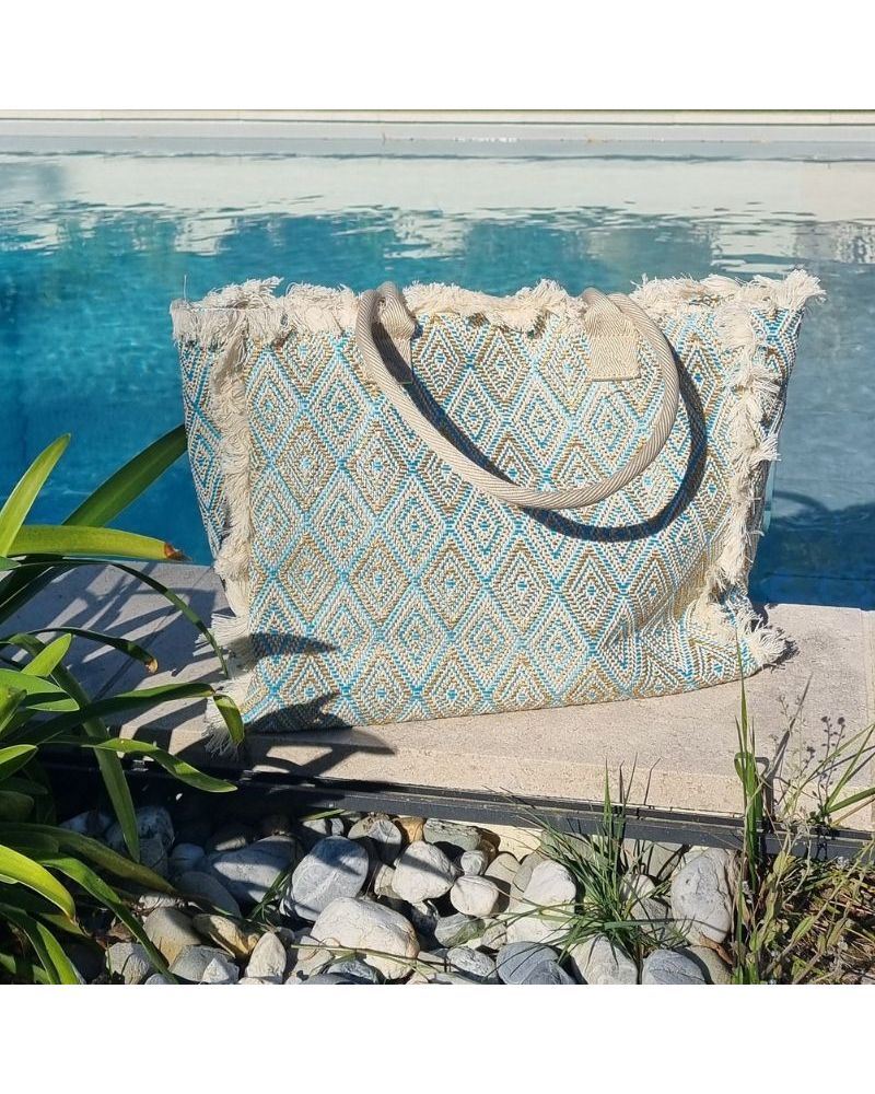 cabas d'été tissé turquoise piscine hossegor