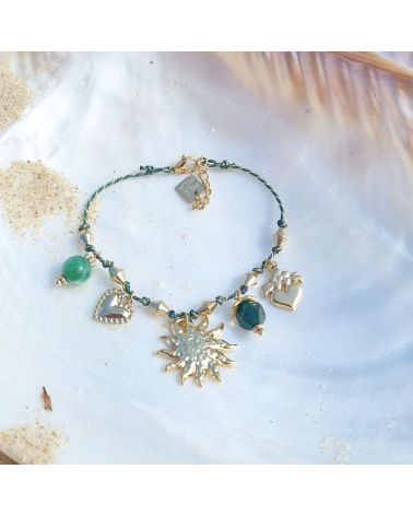 bracelet breloques soleil sur fil vert et lurex mile mila bijoux