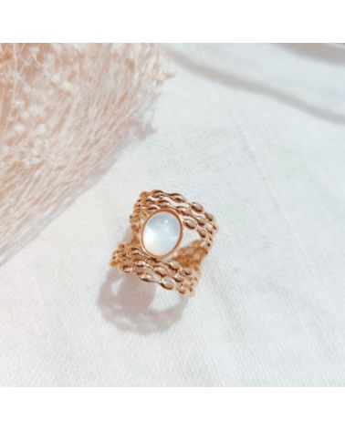 bague double rang acier inoxydable et nacre mile mila