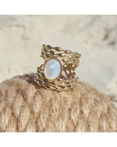 bague double rang acier inoxydable et nacre mile mila