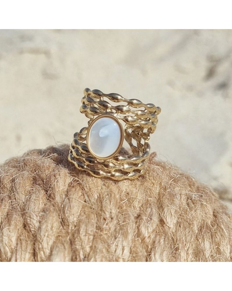 bague double rang acier inoxydable et nacre mile mila