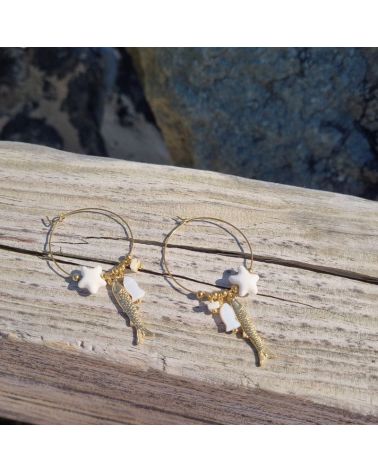 boucles d'oreilles créoles mer et coquillages mile mila