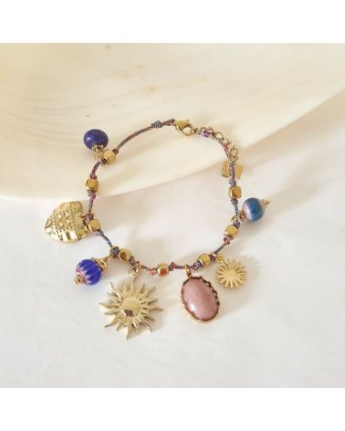 bracelet sur fil breloques soleil, pierres naturelles MIle Mila