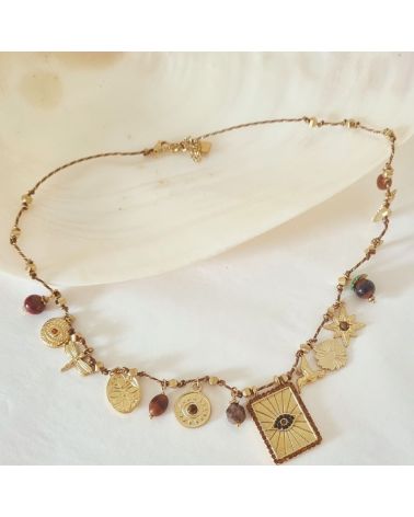collier sur fil lurex breloques œil, étoile, fleur, coeur MILË MILA