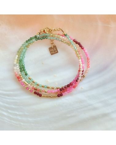 bracelet multitours tie & dye vert/rose