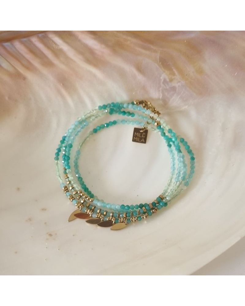 bracelet multitours amazonite & pétales acier bijou Mile mila